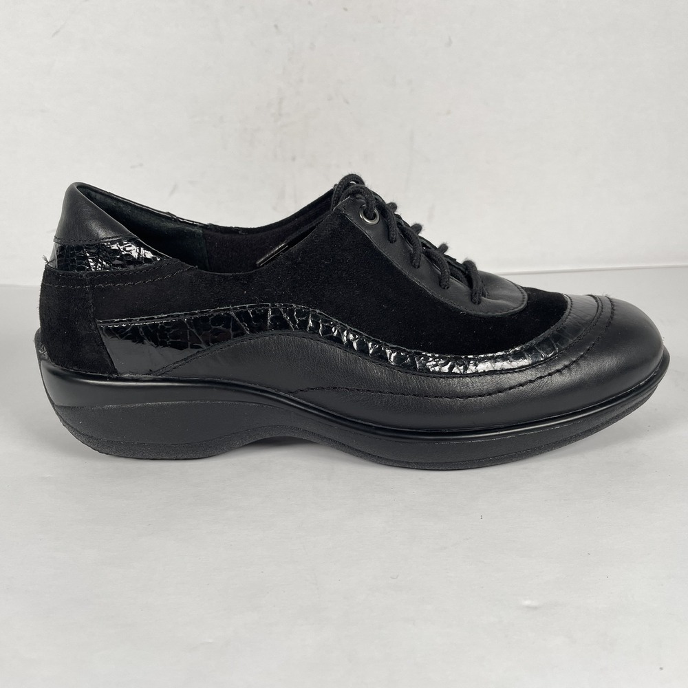 Ziera Shoes Womens Size 37 M Black Leather Suede Lace Up Comfort Walking Oxford